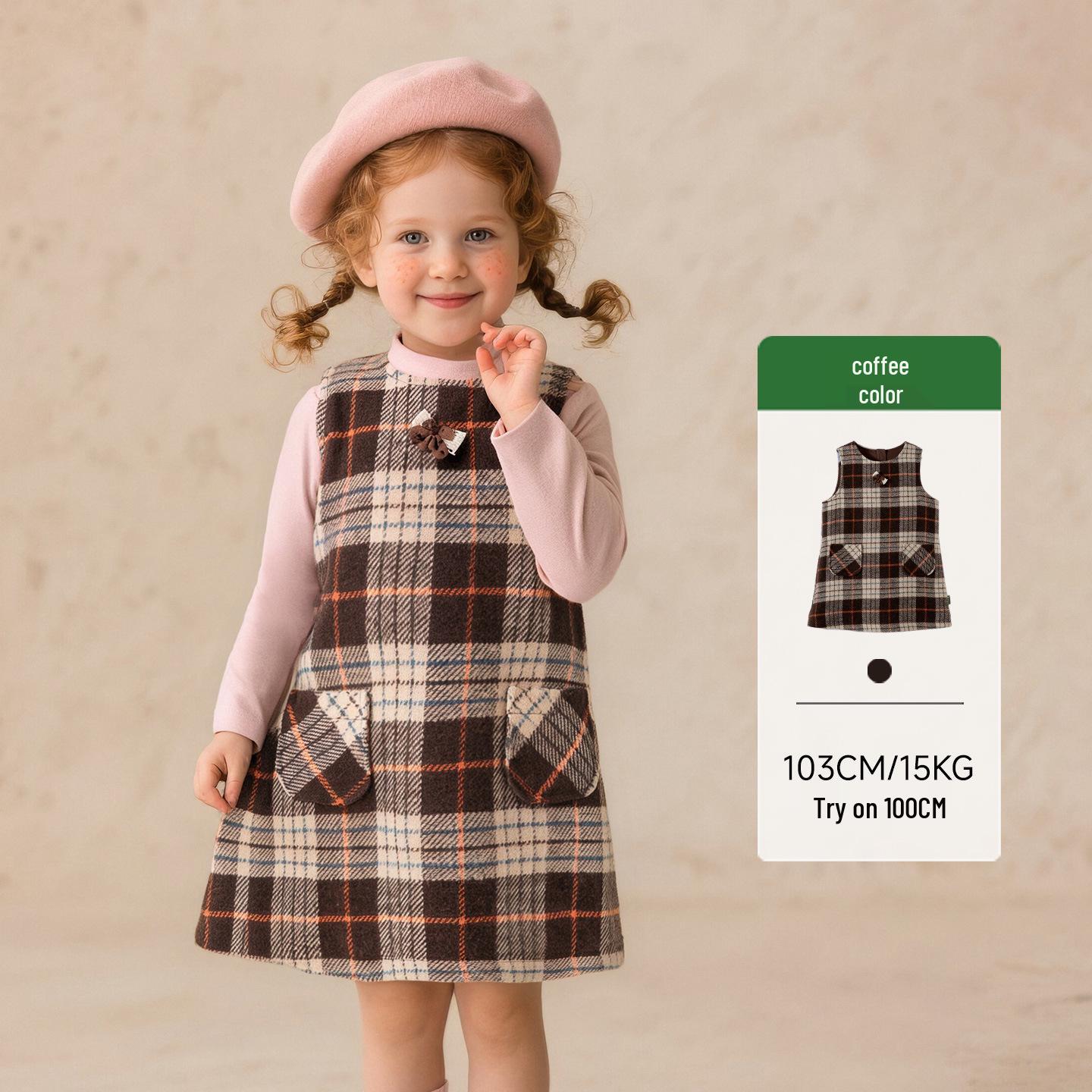 

Children s British-Style Sleeveless Plaid Dress - 2025 Autumn Collection 100 cm