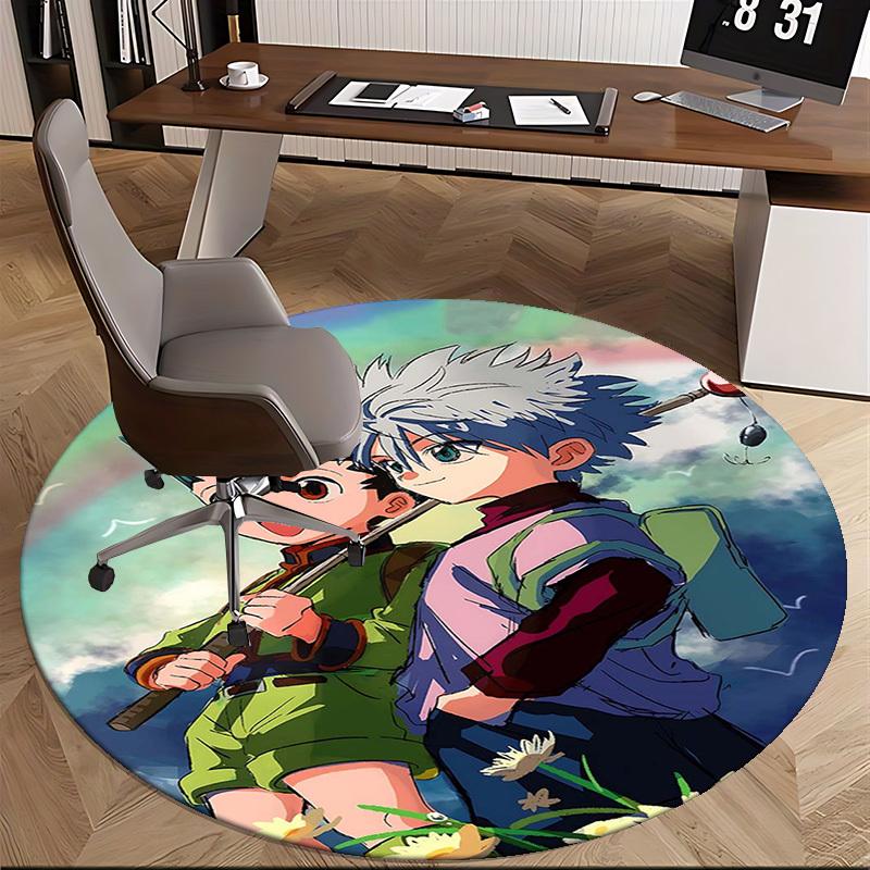 1 stuks Hunter x Hunter Killua & Gon Ronde Vloerkleed - Anime Cartoon Ontwerp Stoelmat, Antislip Tapijt voor Kantoor, Huisdecoratie, Woonkamer