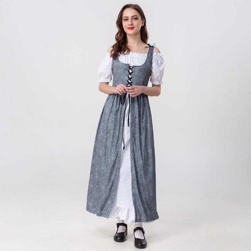 Parent-child Adult Medieval Renaissance Robe Farm Pastoral Girl Retro Skirt Strap Waist