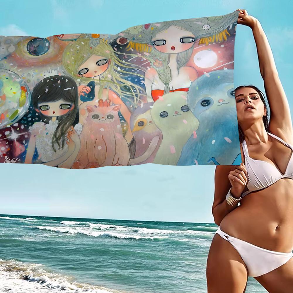 Aya Takano Art Anime Beach Swimming Towel Soft Absorbent Washcloth Children's Gifts for Kids Travel Camping Gym