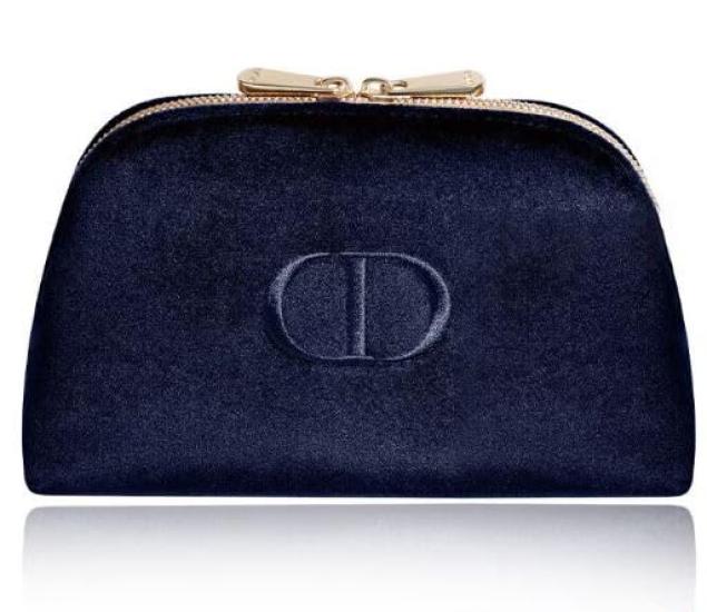 

Dior Suede Pouch Novelty Accessory Case Navy Velvet Velour Square Blue Gift [Used]