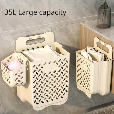 Laundry Basket Large Bathroom Folding Household Plastic No-punch Toilet Laundry Basket Folding Wall-mounted Storage Basket