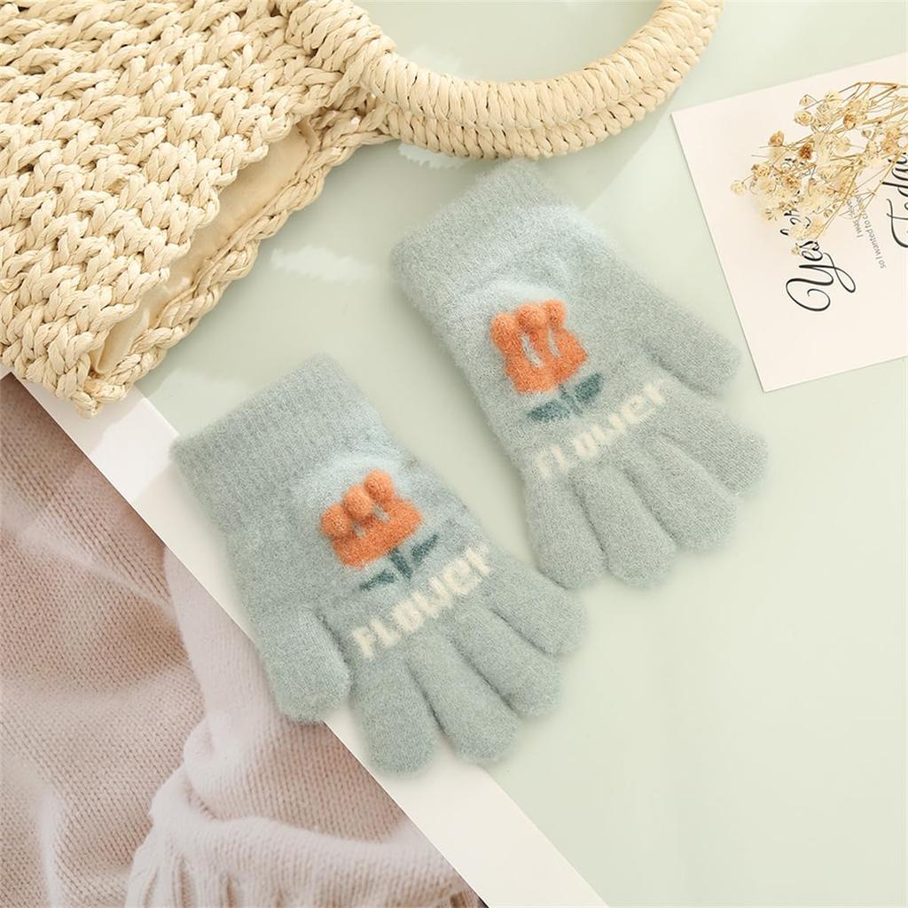 VIISEN Popular Design for Girls Ages Cute and Perfect for Winter and Cycling Size Ages Kids' Gloves, Five-Finger 2-5, Warm, Outings, School, (Green,