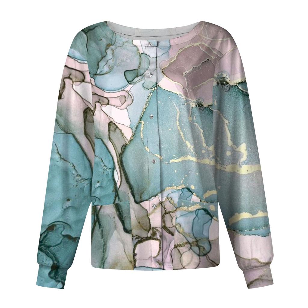 Ženy Vzor s dlouhým rukávem Kapesní Pracovní stojáček Jednořadý ochranný overal Cardigan Bunda Top