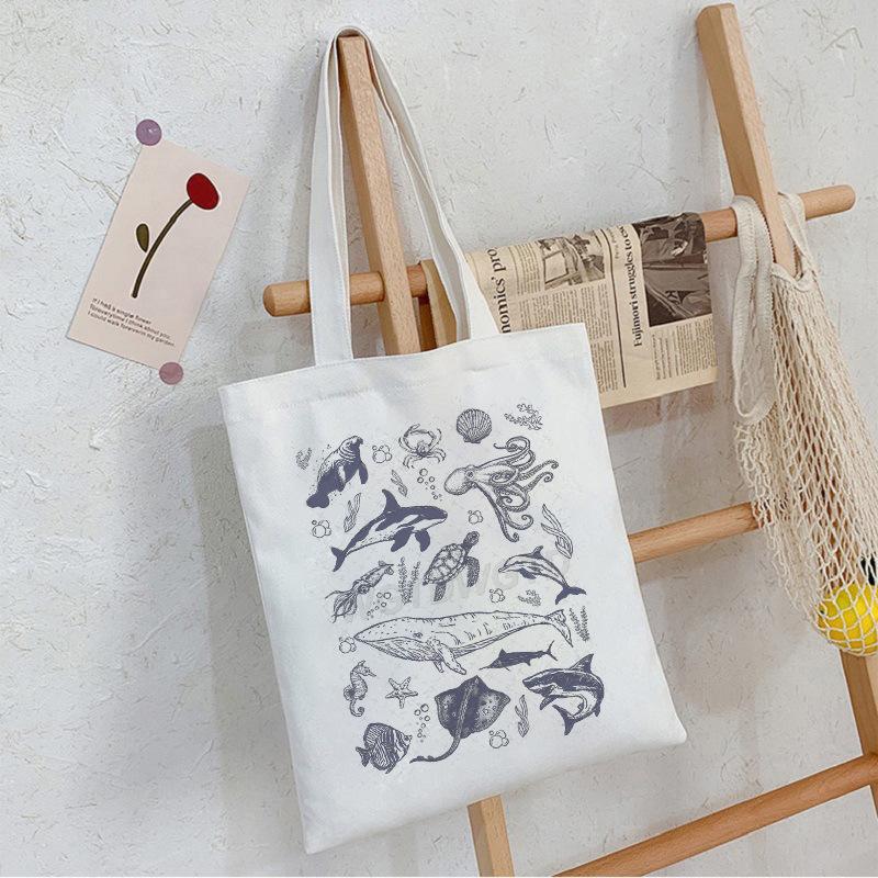 Sea Animals Sea Animals Handbag Going Out Portable Large Capacity Messenger Bag Casual Canvas Bag