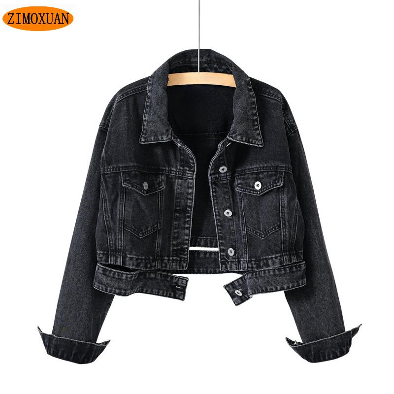 

ZIMOXUAN, женская весенне-осенняя новинка, винтажная синяя джинсовая куртка с высокой талией, стильная ковбойская короткая куртка 3XL чёрный