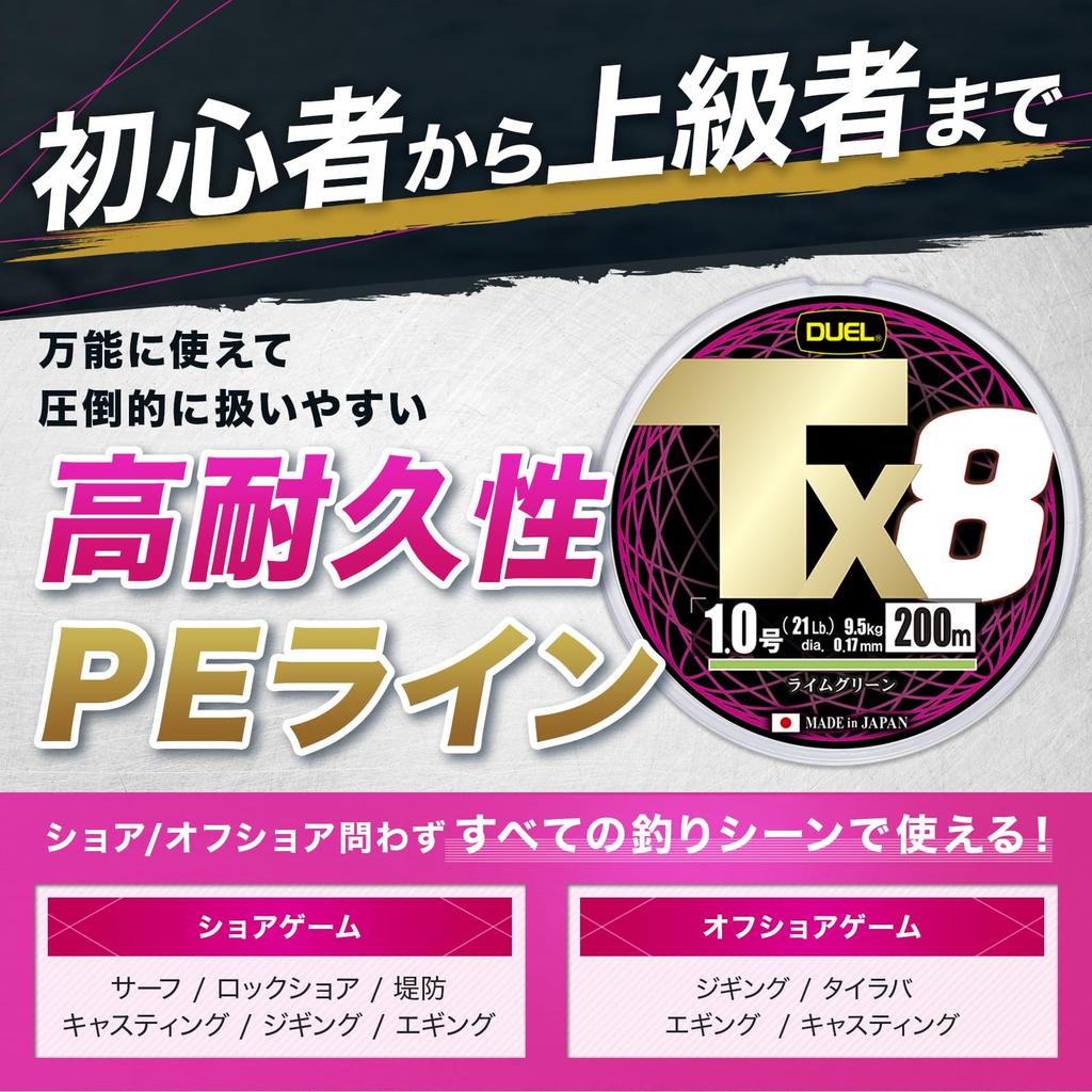 DUEL PE Fishing Line Tx8 Fishing High High 200mLG Lime Green [Line, Tackle, Strength, Sensitivity, Long-Lasting] 0.8