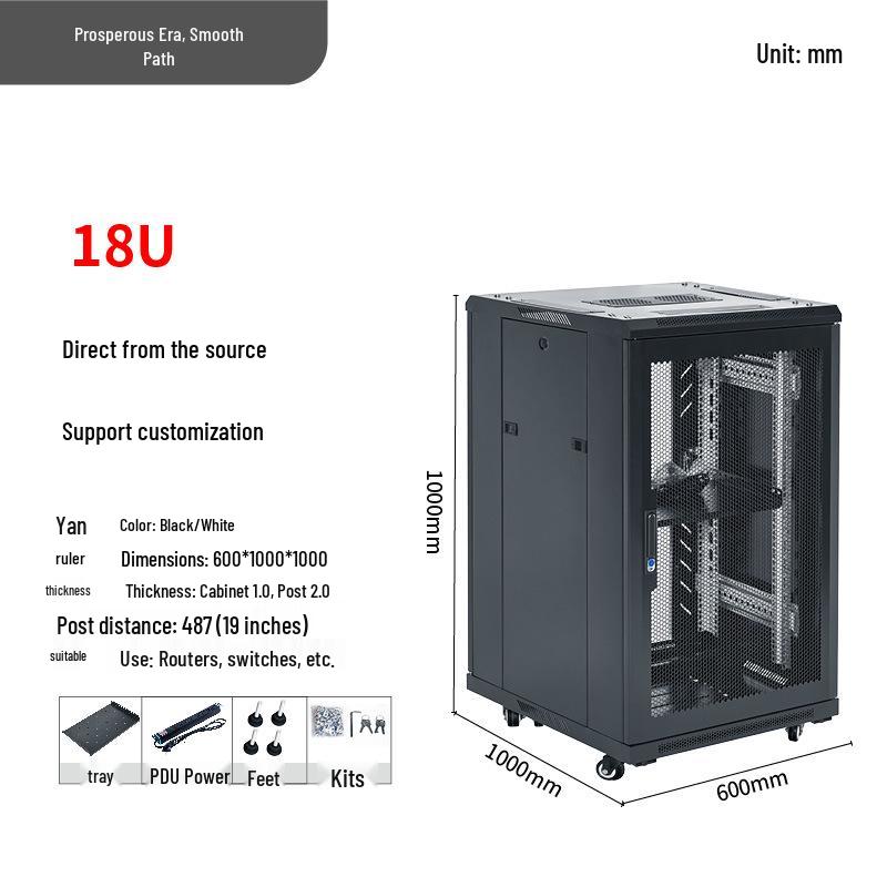 1.2m Floor-Standing Network Cabinet 37U Server Rack with Monitoring Switch & Router Compatibility