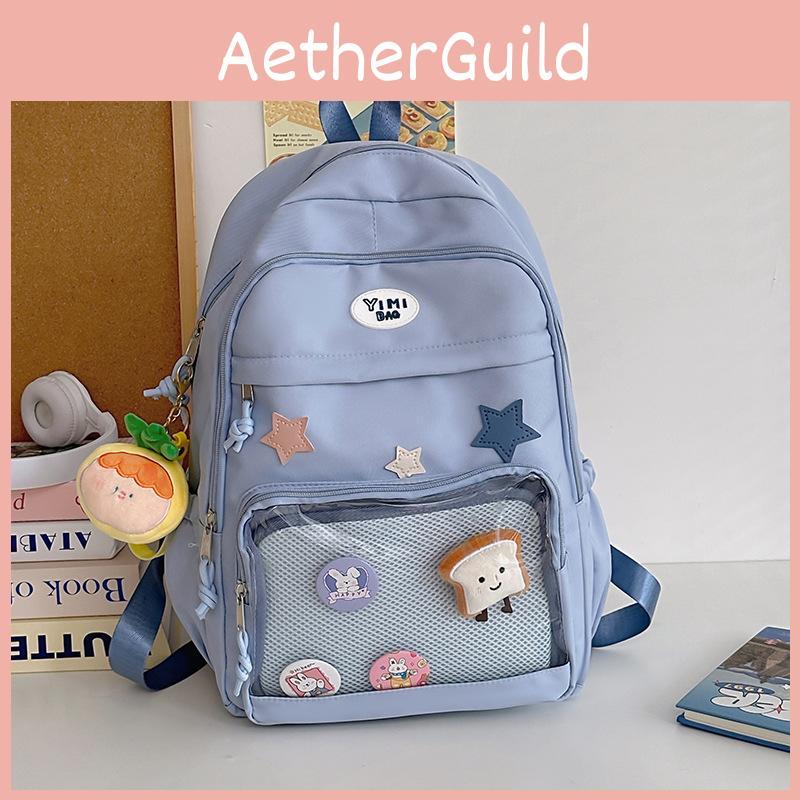 Stylish Japanese School Transparent Backpack With Adjustable Wide Straps And Water-resistant Nylon