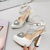 Spring Summer Rhinestone High Heels Women Sexy Crystal Heart Shape Buckle Pointed Toe Shoes Platform Pumps Sandals
