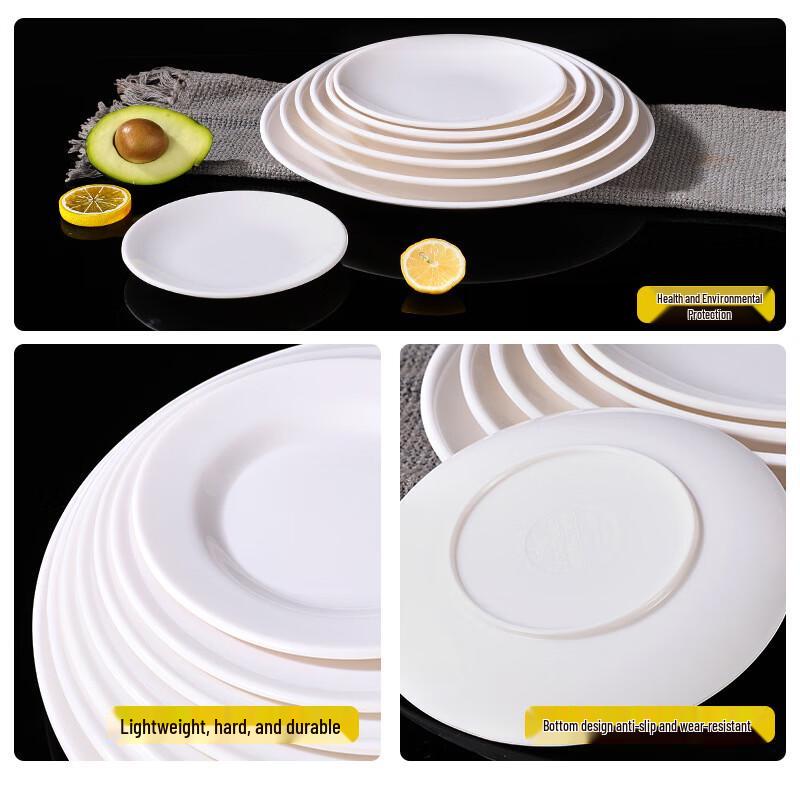 A5 Melamine White Flat Round Plates, 10-Pack