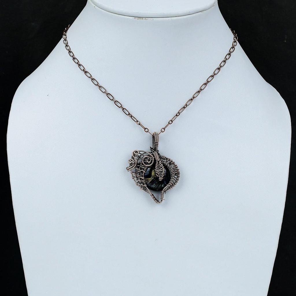 American Dichroic Glass Pendant Copper Wire Wrapped Pendant Gemstone Handmade Jewelry Birthstone Pendant For Gift Copper Wire Wrap Jewelry