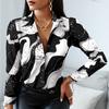 Spring Autumn Women Officewear Blouse Women Fashion Elegant Scarf Chain Print Button Design Shirt Long Sleeve Patchwork