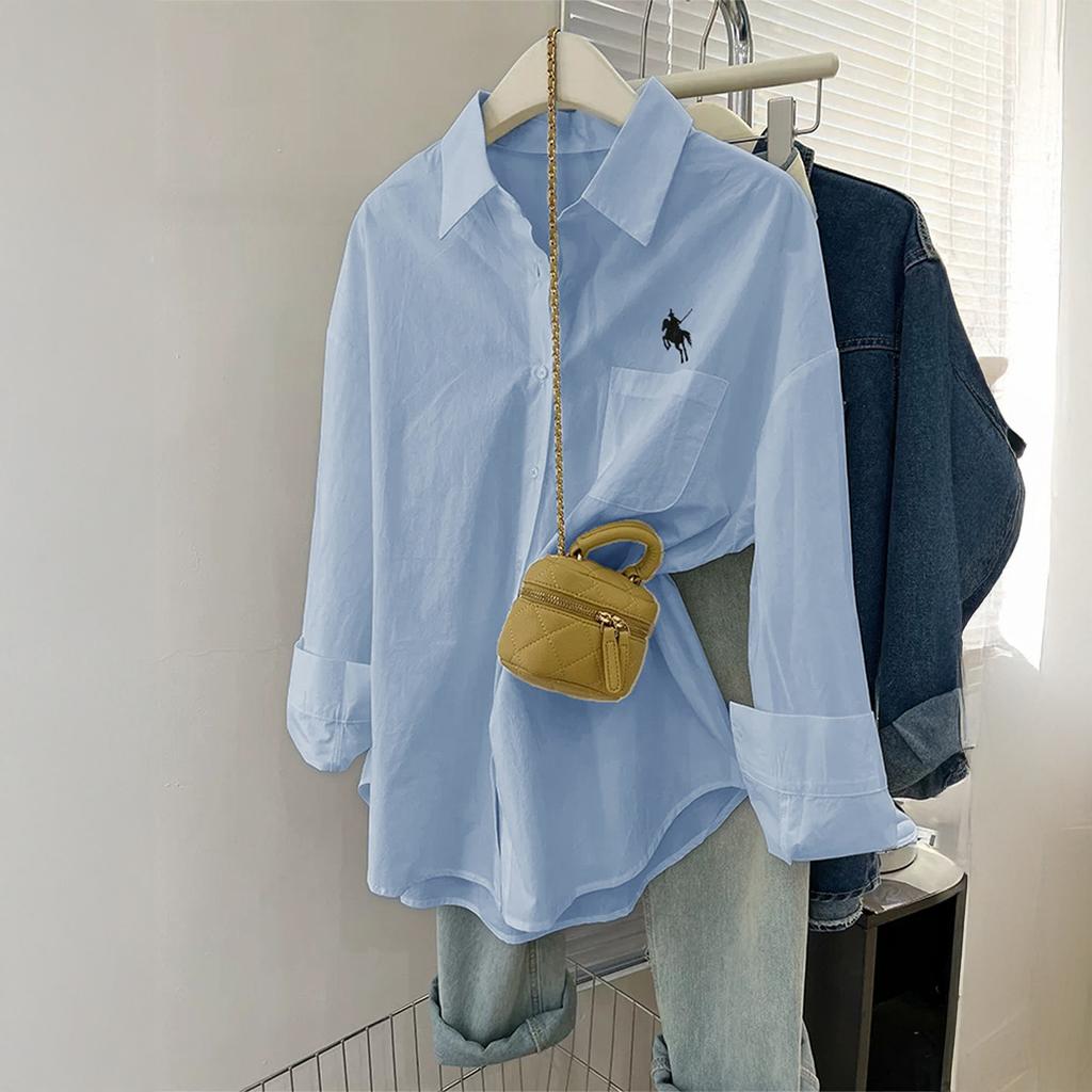 Casual Simple Long Sleeve Button Solid Color Shirt Women 2025 Autumn and Winter