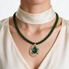 Cross New Sense Versatile Green Water Drop Pendant Necklace for Women - Fashionable, Long Style, European & American Temperament Accessory