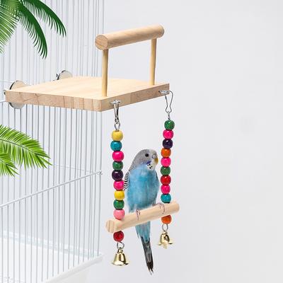 Balançoire pour oiseaux, support de jeu en bois pour perroquets, avec perles à mâcher, cage, aire de jeu pour perruches