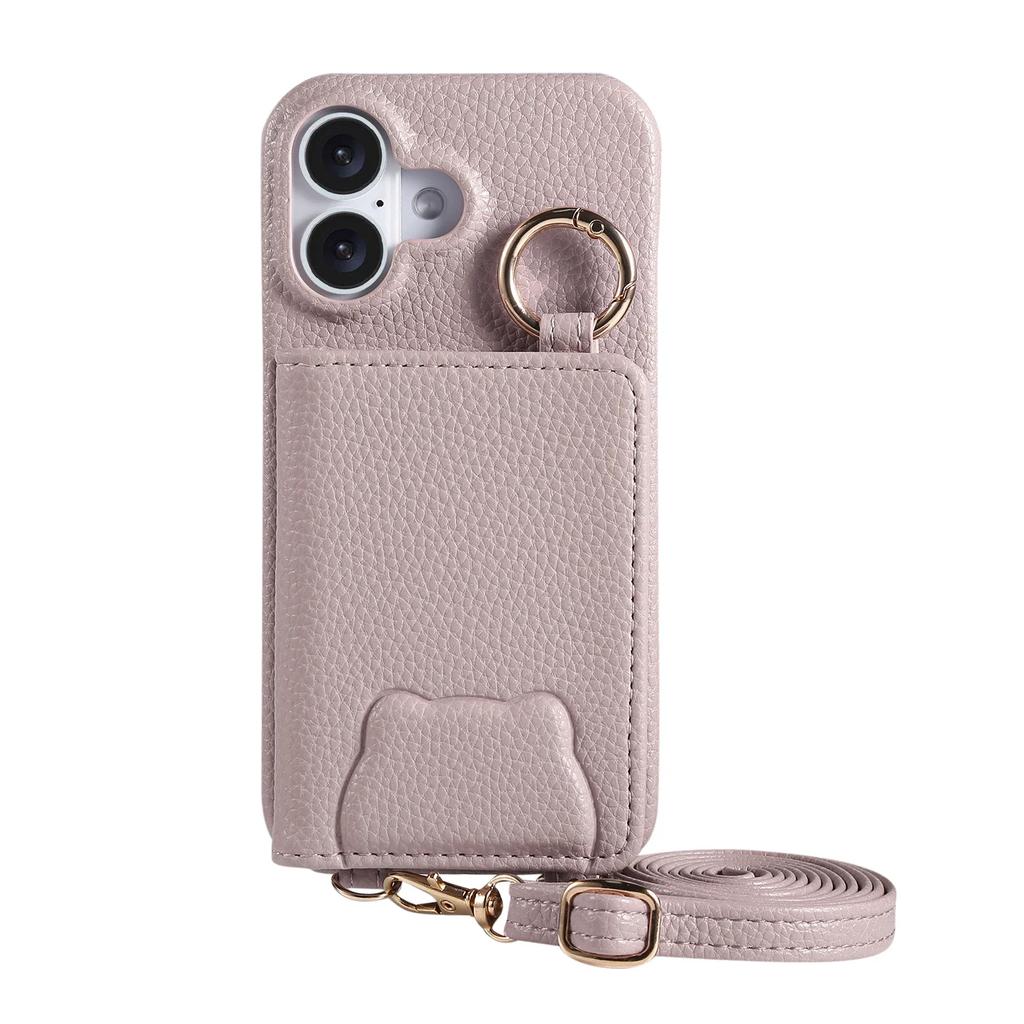 Crossbody Cards Solt Wallet Leather Cute Mirror Ring Holder Case For iPhone 16 Pro Max 15 Plus 14 13 12 11 Lanayrd Bear Cover