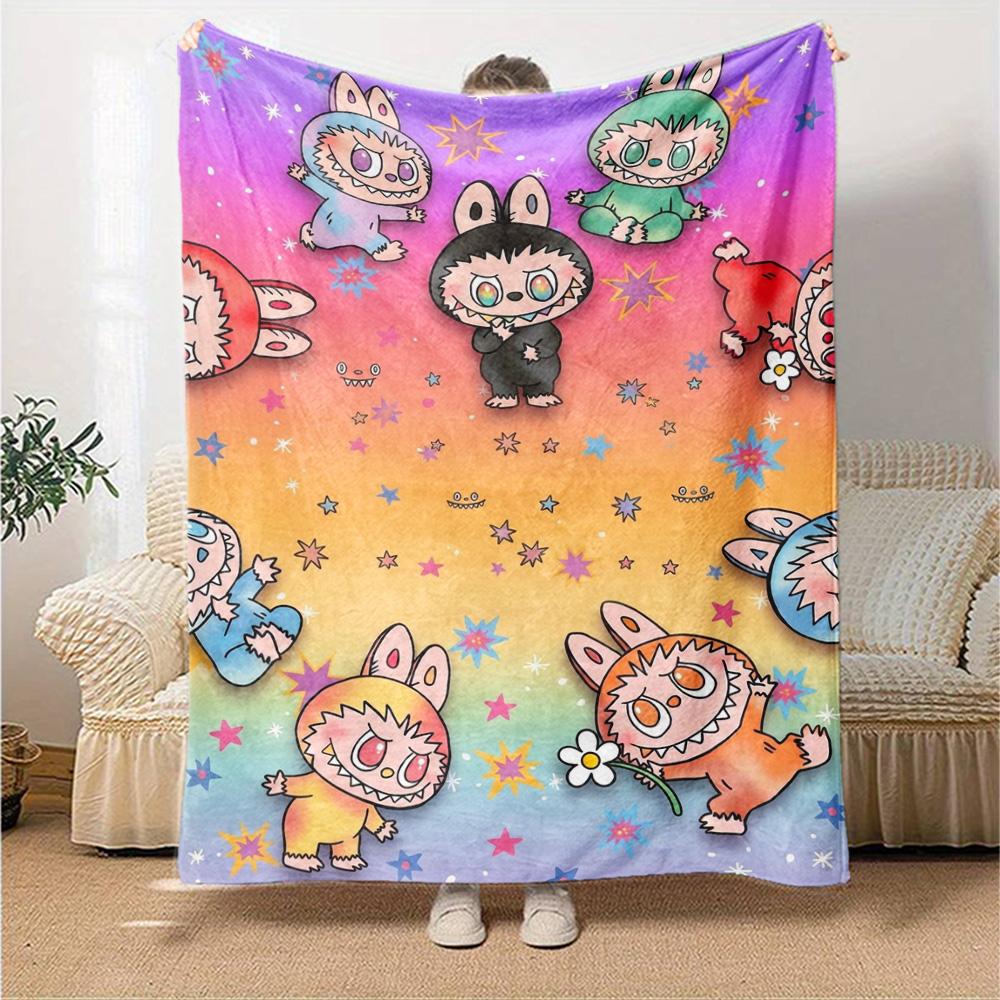 Kawaii Bubu Print Flannel Blanket High Quality Warm Comfortable Cover for All Seasons Perfect for Gifts Home Decor