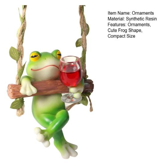 Frog On A Swing Ornament Compact Resin with Hemp Rope Hanging Decor Relaxing Garden Table Decorations for Indoor