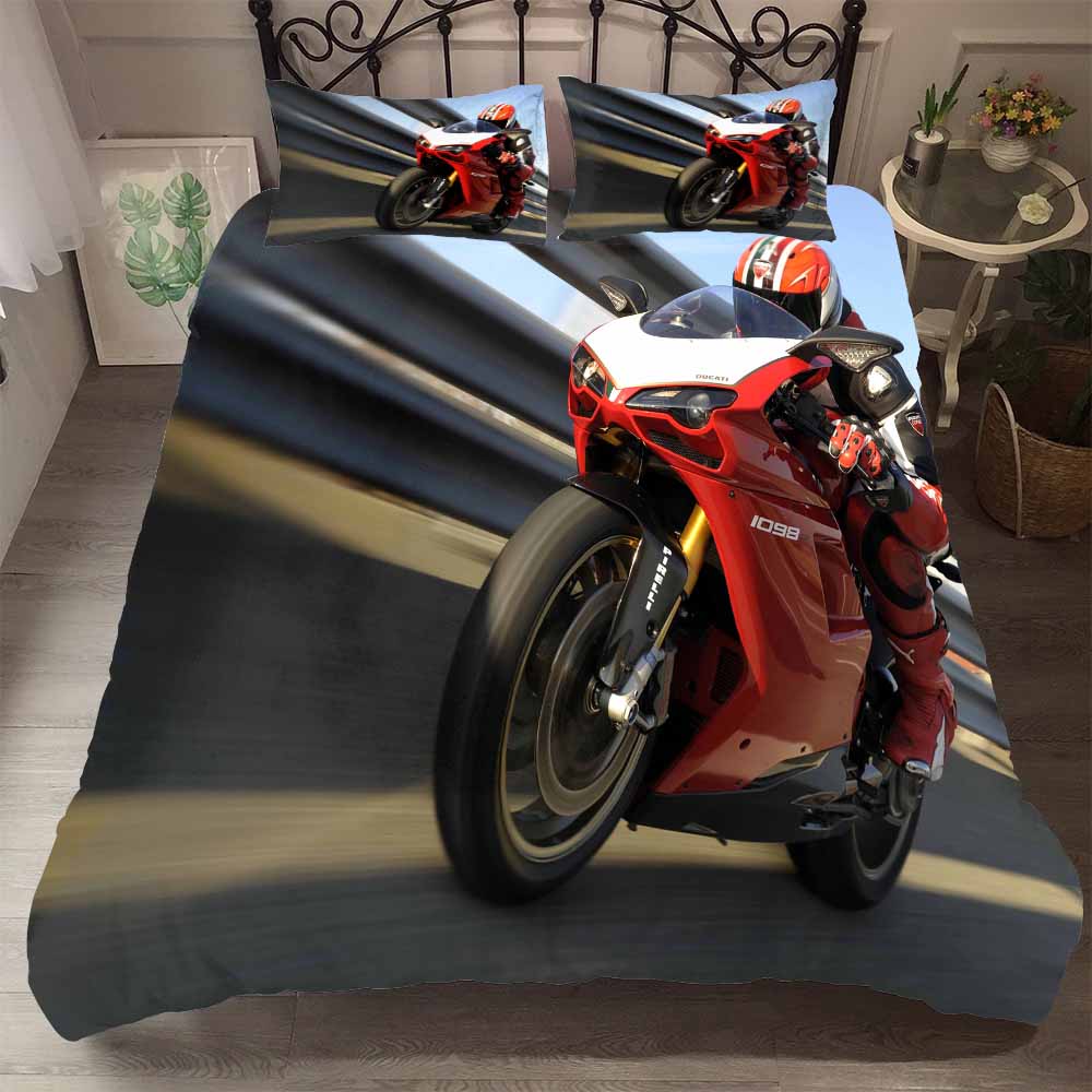 Pohledná červená sada ložního prádla s motivem motoristického sportu Twin Bed Pánská 2-3 ks Sady povlaků na přikrývku Americká velikost Super cool sada přikrývky a ložního prádla pro chlapce