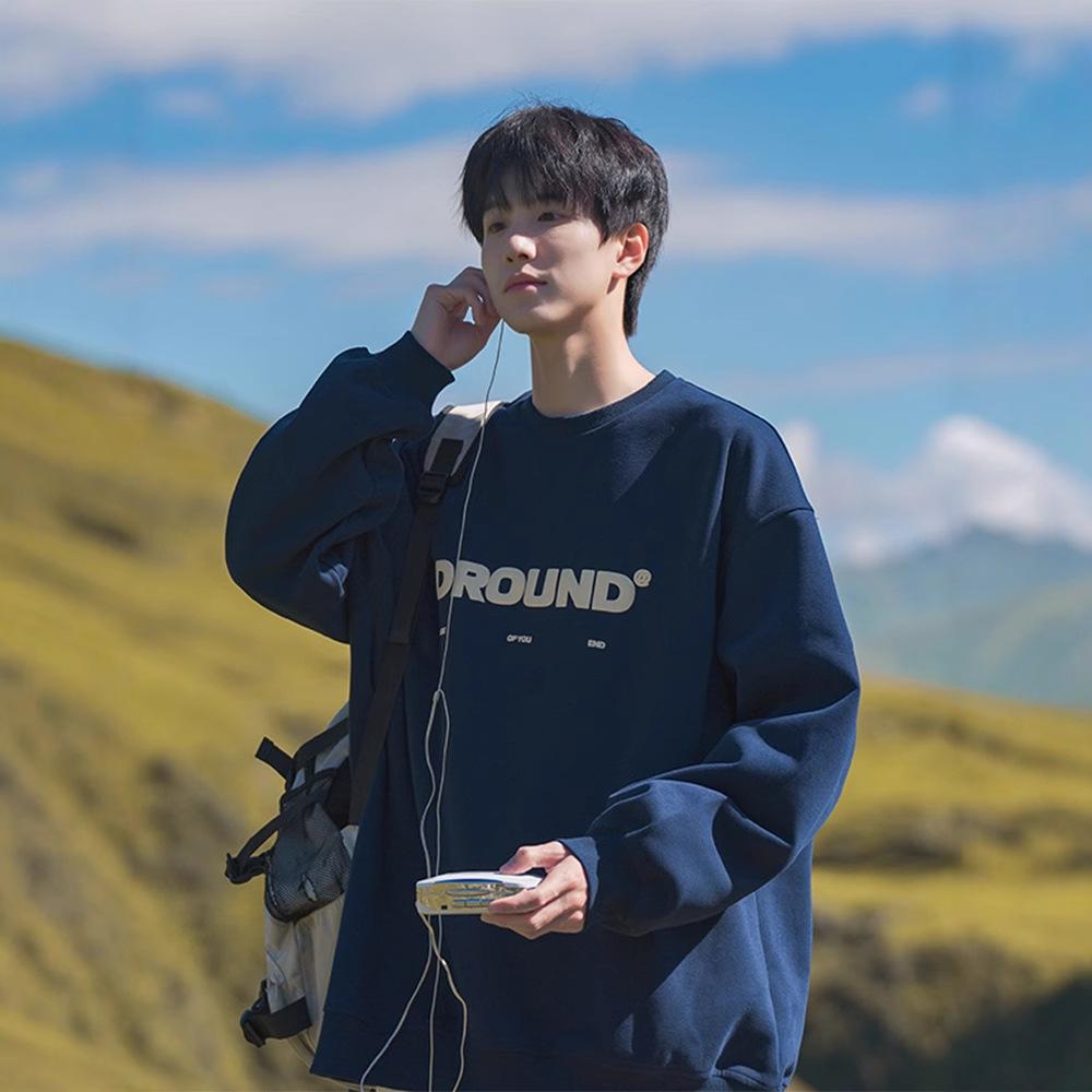 

Мужской осенний свитер с круглым вырезом и принтом букв, японский ретро, свободный, базовая рубашка, уличный джокер, повседневная футболка с длинным рукавом 5XL