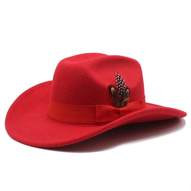 Youth Top Hat Men And Ladies Big Brim Woolen Feather Feather Hat Hat