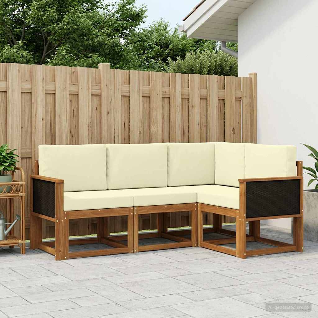 Outdoor Sofa Set 4 Pcs Natural and Cream Polyester