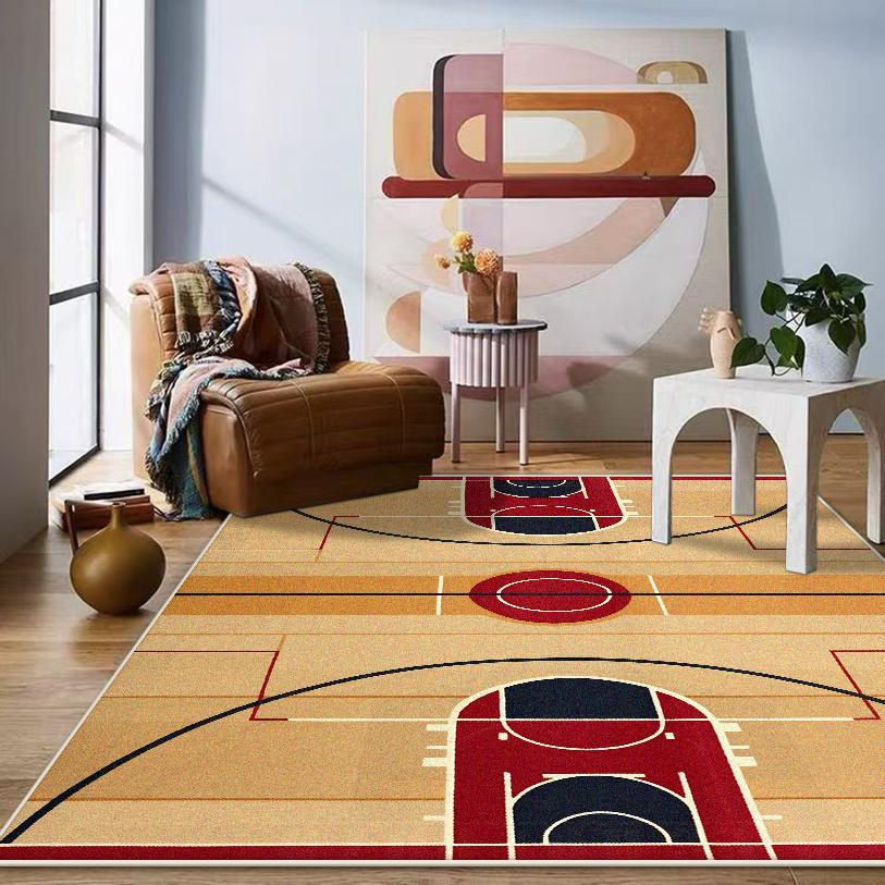 Modern Large Size Gaming Room Decoration Rug Basketball Court Pattern Live Room Carpet Soft Easy Cleaning Non-slip Mat for Kids