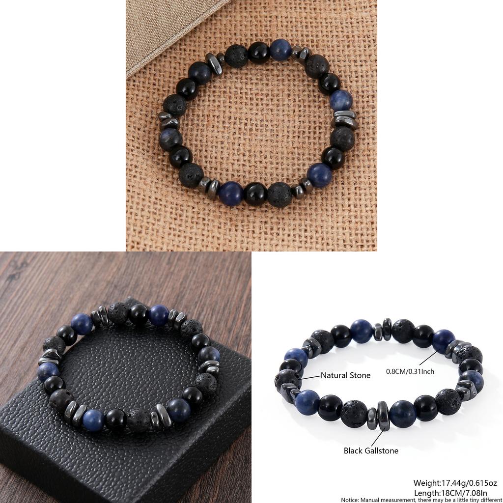 Braccialetto con Perle di Pietra Lavica Naturale e Occhio di Tigre Blu con Distanziatori in Acciaio Inossidabile per Uomo e Donna