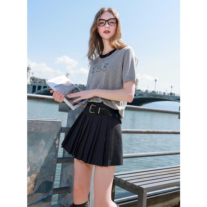 SANCIA Damen Cartoon Hund Lyocell-Mischung Kurzarm Strickoberteil