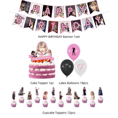 32 piezas Decoraciones para Fiesta de Cumpleaños de Taylor incluyendo Topper para Pastel, Pancarta, Globo