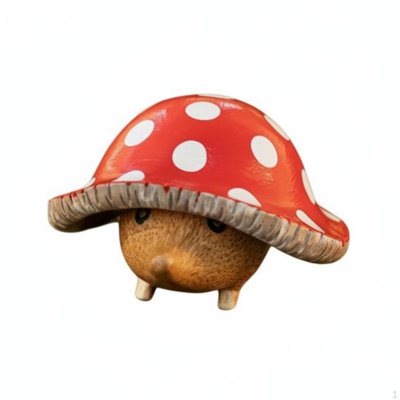 Hedgehog Under Toadstool Hood Dot mushroomed Figurine Textured