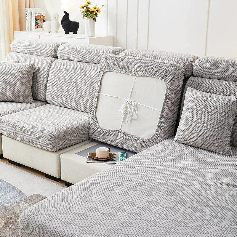 Capa de almofada de sofá de pelúcia jacquard grossa chalse capa de almofada de encosto longo protetor elástico para capa de sofá de 1/2/3/4 lugares