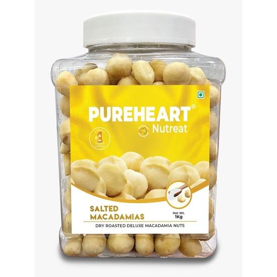 Pureheart Salted Macadamia (1 kg) Premium Roasted Australian Macadamia Nuts, Whole, Exotic, and Crunchy Dry Fruits, Reusable Jar 1KG