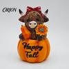 Autumn Harvest Pumpkin Decor Highland Cow Ornament, Resin Desktop Figurine Decorations, Creative Thanksgiving Table Centerpiece for Home Theme