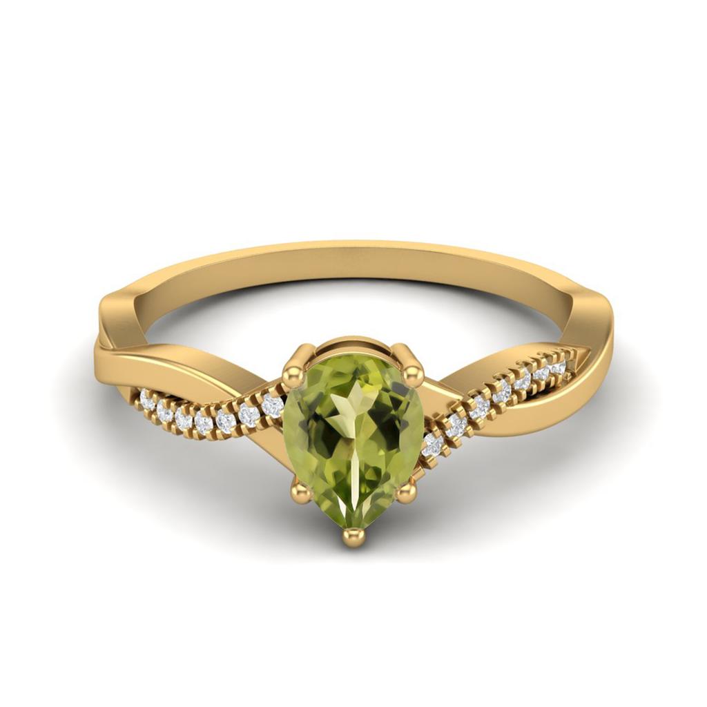 7X5MM Pear Peridot 925 Sterling Silver Gold Vermeil Solitaire Split Shank Women Anniversary Ring
