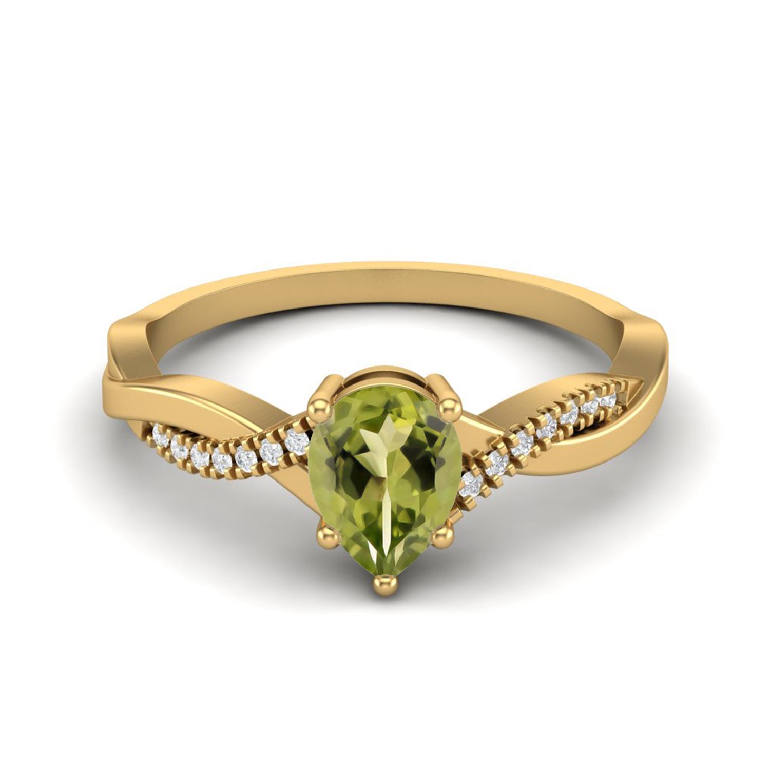 7X5MM Pear Peridot 925 Sterling Silver Gold Vermeil Solitaire Split Shank Women Anniversary Ring 5