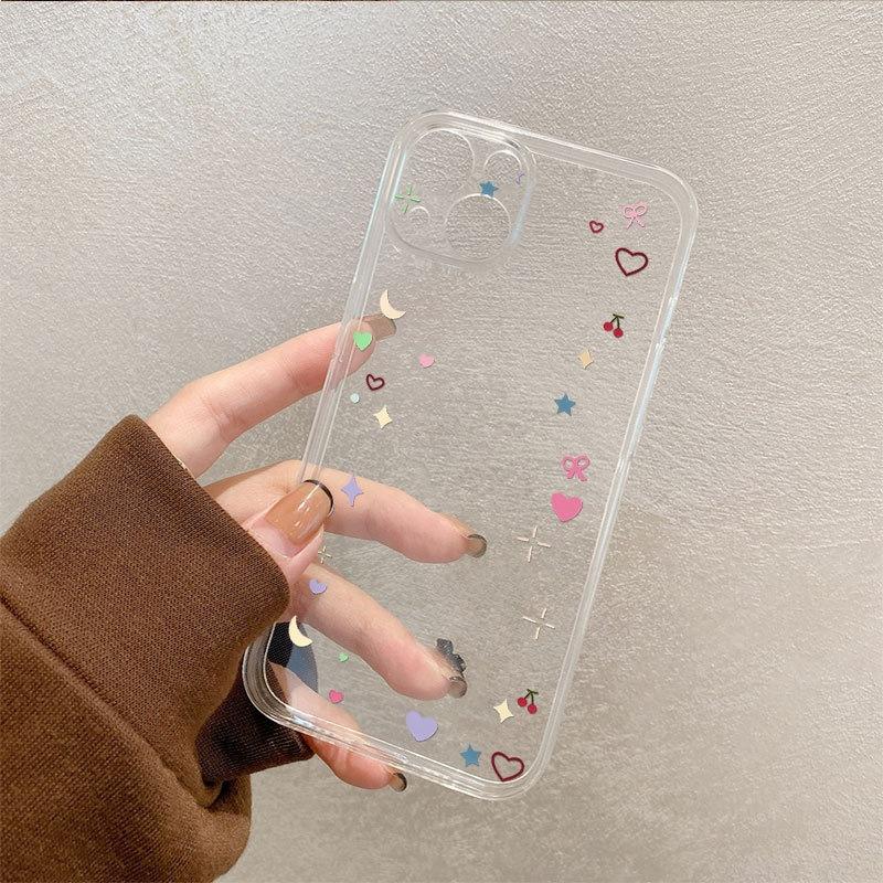 Love bow put photo Apple 16promax mobile phone case female iPhone15 transparent 14 girl heart soft case