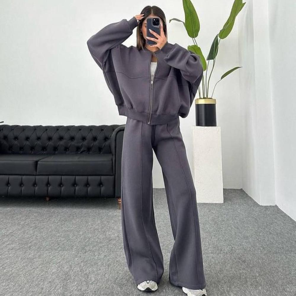 

Женский осенне-зимний повседневный кардиган однотонного цвета, спортивный костюм, модный уличный стиль, куртка с длинными рукавами, длинные брюки, набор из двух предметов S