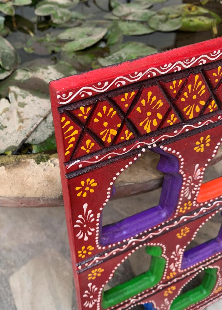 Colorful Hand Painted Wooden Wall Hanging | Indian Jharokha Style Folk Art | Boho Ethnic Home Decor