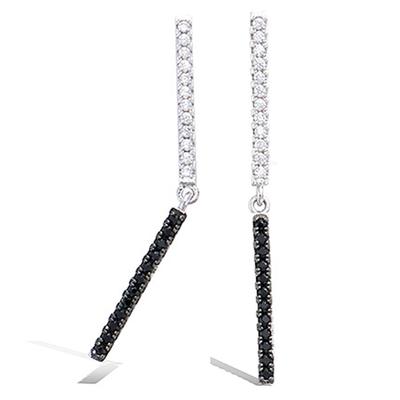 [P7027] - Silberohrringe 'Sissi' schwarz-weißes Silber (rhodiniert) - 32x1 mm