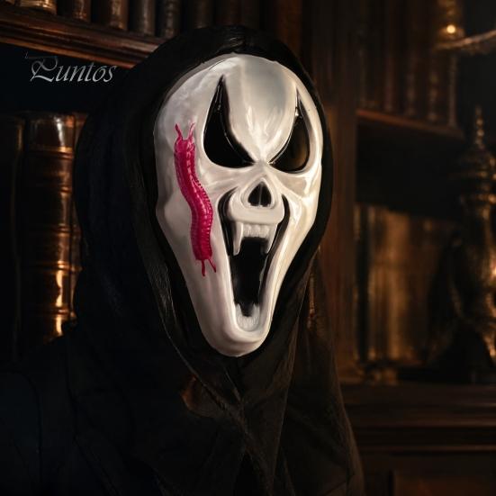 Realistic Horror Skeleton Masque Halloween Ghost Full Face Masque, Screaming with Scary Hood, Costume Accessory for Cosplay Party, Haunted House Props
