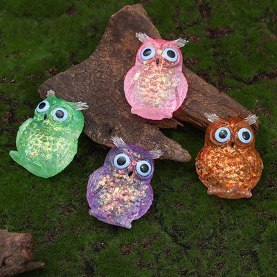 Glitter Owl Squeeze Toy Slow Rebound Stress Relief Clear Bird Sensory Toy Anxiety Relieving Stress Ball Animal Shape Relaxation Tool