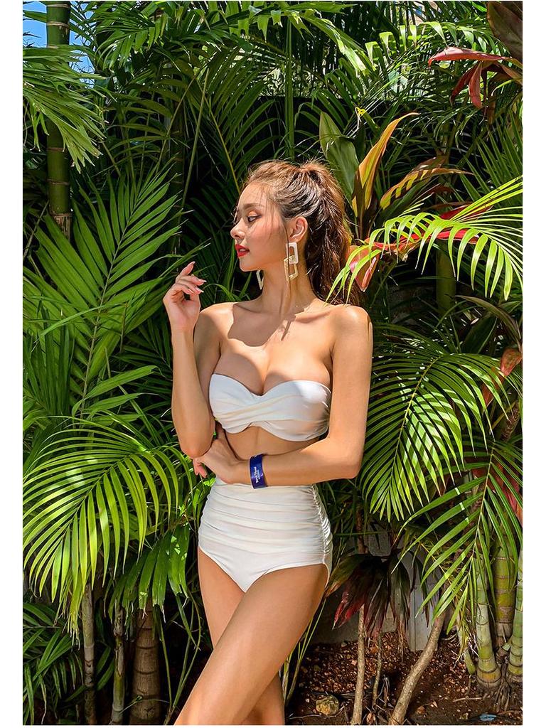 Korean-Style Sexy Bandage Bikini Set - Women's Three-Piece High-Waisted Swimsuit for Vacations and Hot Springs