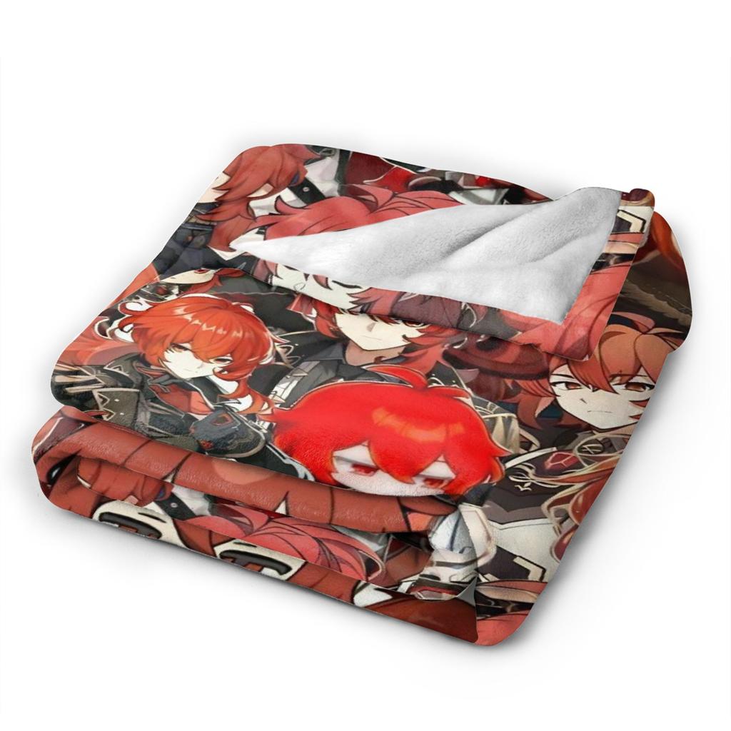 Genshin Impact Diluc Game Warm Soft Blanket Camping Plush Throw Blanket Graphic Bedroom Flannel Bedspread Sofa Bed Cover