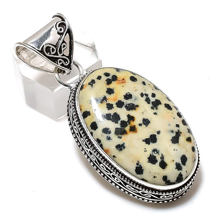 Dalmation Jasper Gemstone Handmade 925 Sterling Silver Gift Pendant 2.09" m3S75