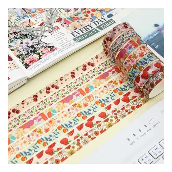 YUBX Masking Tape 60-Roll Set, Blooming Flower Pattern Washi Tape Collection, Cute Thin Strips for D