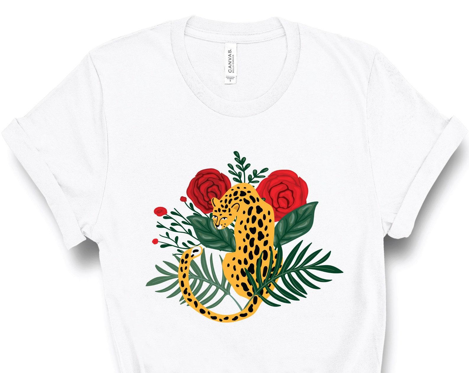 Leopard Tee Shirt, Jungle T-shirt, Leopard Illustration, Tumblr, Aesthetic, Graphic Tee, Women s t-shirt, Be Wild, Rose, Fashion Tee S