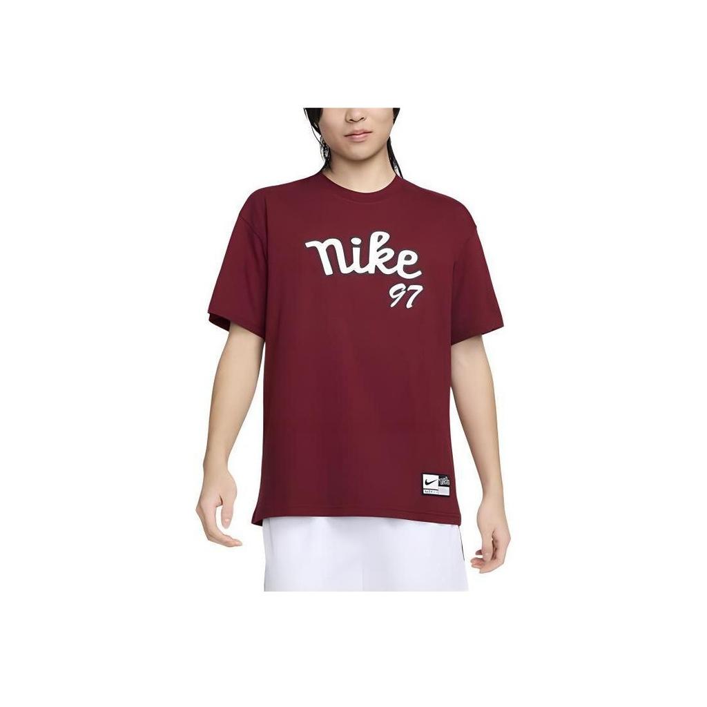 Nike Comfortable Ribbed Round Neck Basketball Short Sleeve T-Shirt With Letter And Number Print Men Tops Deep-Red FV8397-677