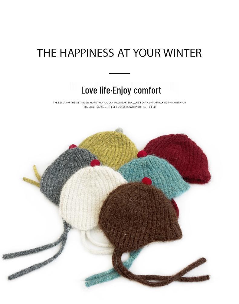 Unisex Kids' Wool Hat: Solid Color, Warm, Ear Protection, Windproof, Tie-up